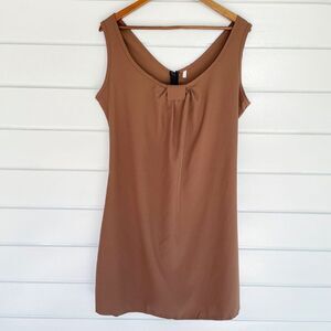 Women's Brown Knot Front Scoop Neck Sleeveless Sheath Dress Large NWOT